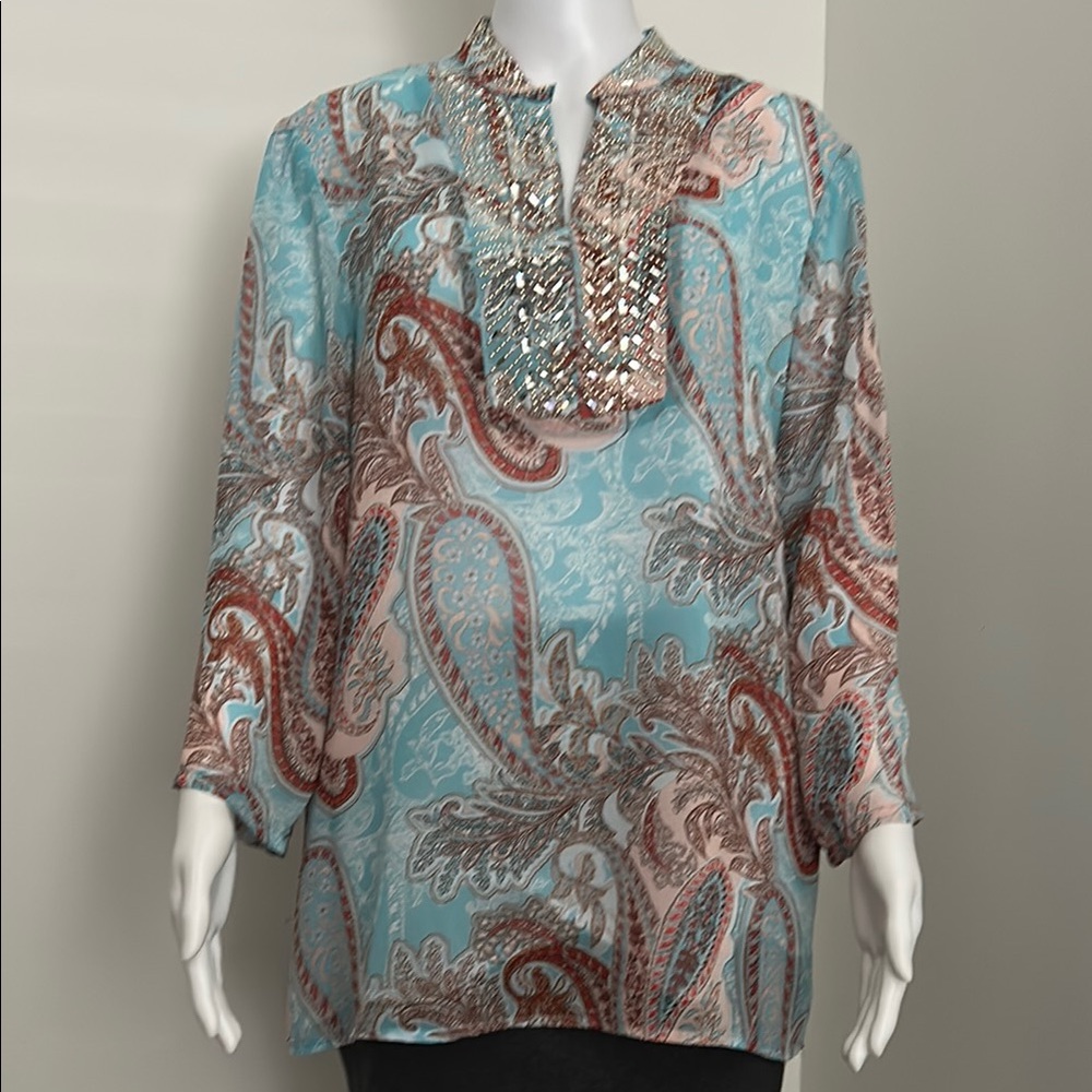 Peck & Peck, Woman’s Size Large Embellished Paisley Women's Top